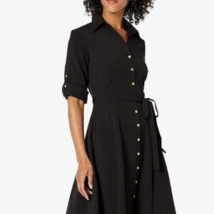 NWOT Sharagano Women's Black Button Up Midi Dress